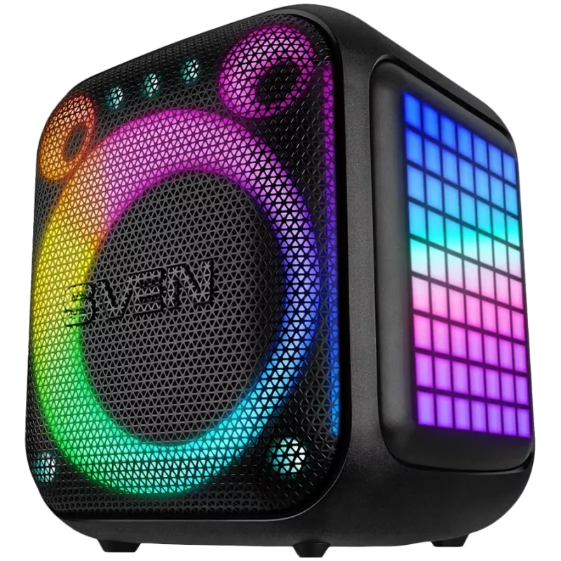 SVEN PS-880 Pārnēsājams Bluetooth skaļrunis, 110W RMS, TWS, FM, USB, microSD, LED displejs, litija baterija, melns