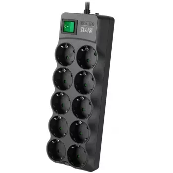 SVEN SF-10E-16 Pārsprieguma aizsargs, 10 kontaktligzdas, 16A, 3.6kW, 1.8m, Melns