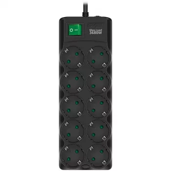 SVEN SF-10E-16 Pārsprieguma aizsargs, 10 kontaktligzdas, 16A, 3.6kW, 1.8m, Melns