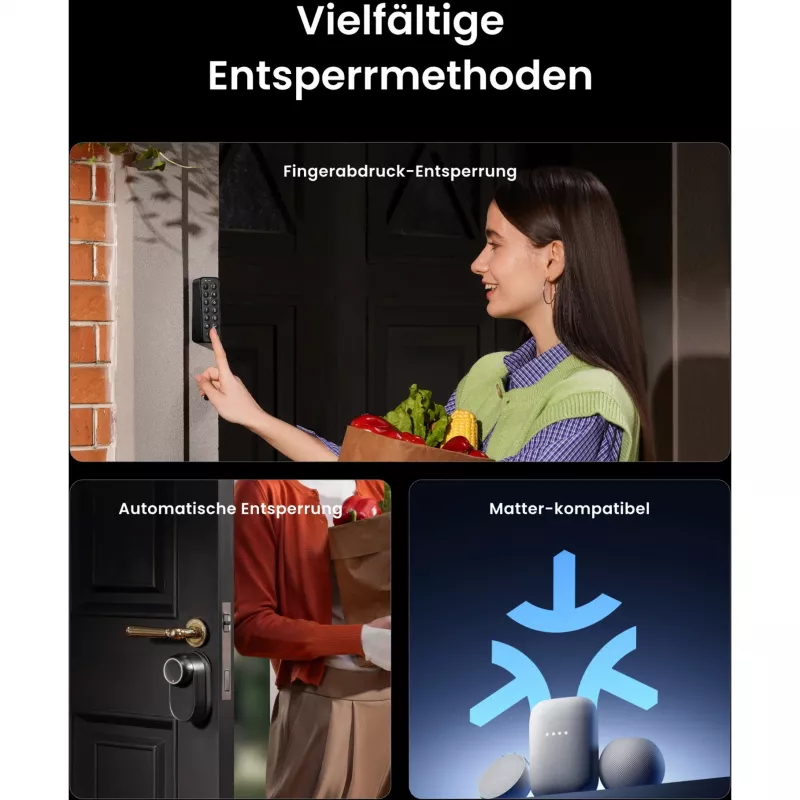 SwitchBot Smart Lock Pro komplekts ar Hub Mini Matter, Keypad Touch un NFC karti - balts