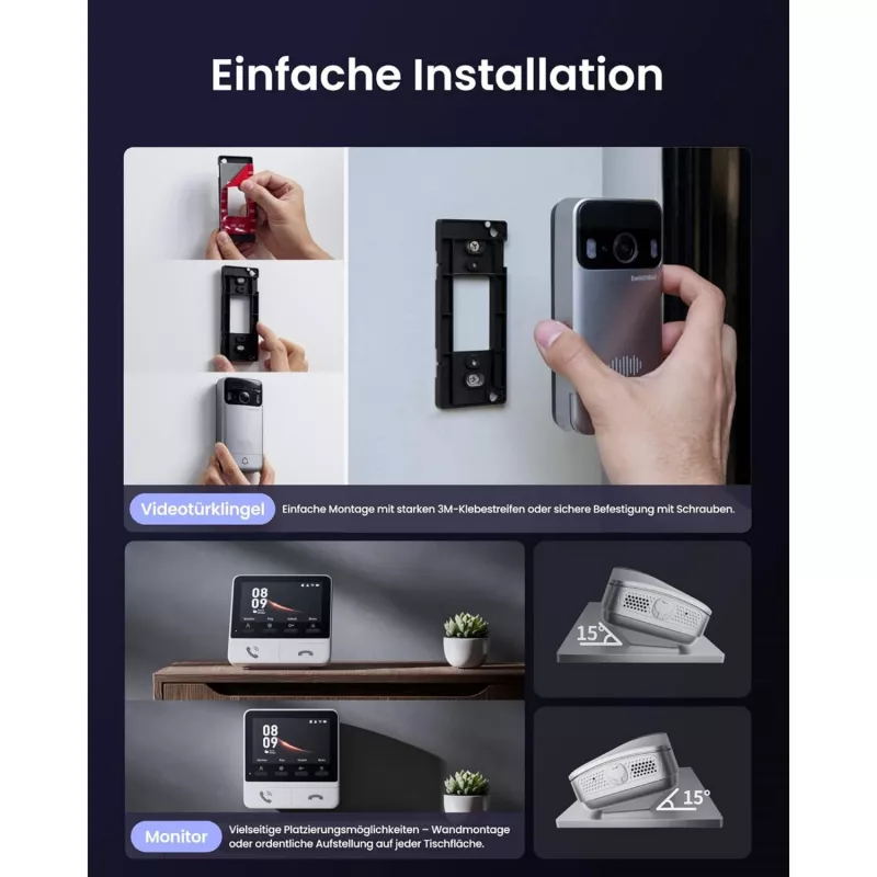 Switchbot SWB VDB-M-SW - WiFi video durvju zvans ar 4.3 inch krāsu displeju (Balts/Sudrabs)