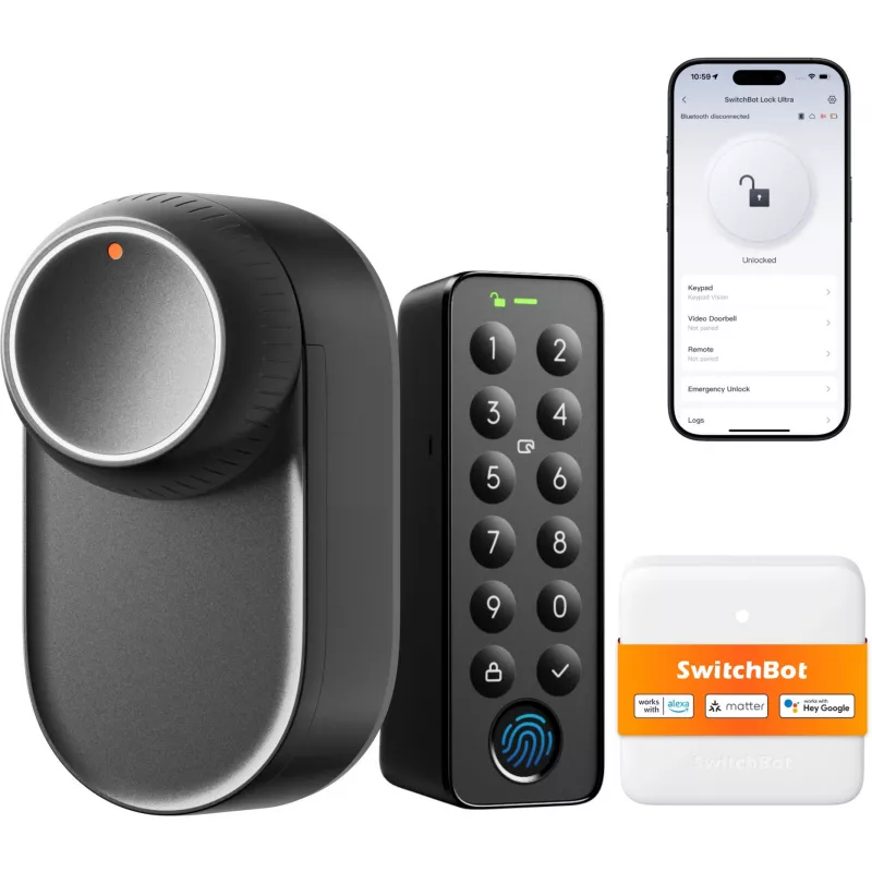 SwitchBot Ultra Touch Bundle Black, Lock Ultra Black, Keypad Touch, Hub Mini
