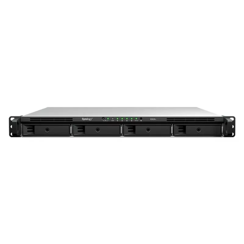 Synology RS826+ 1U plaukta 4 nodalījumu NAS, AMD Ryzen V1500B, 4GB DDR4 ECC, 4x 1GbE, bez diskiem