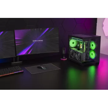 TACENS MARS MC-VIEW3 Micro-ATX korpuss ar 3x ARGB ventilatoriem, USB-C, rūdītu stiklu