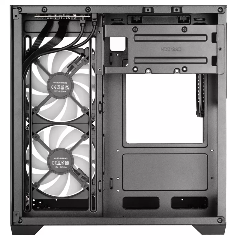 TACENS MARS MC-VIEW3 Micro-ATX korpuss ar 3x ARGB ventilatoriem, USB-C, rūdītu stiklu