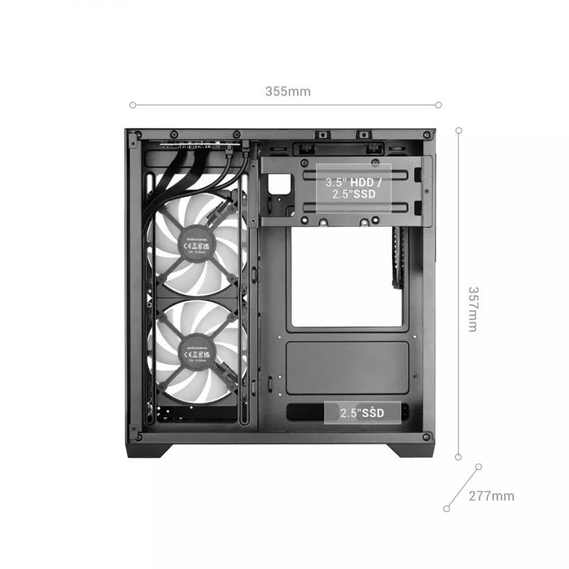 TACENS MARS MC-VIEW3 Micro-ATX korpuss ar 3x ARGB ventilatoriem, USB-C, rūdītu stiklu