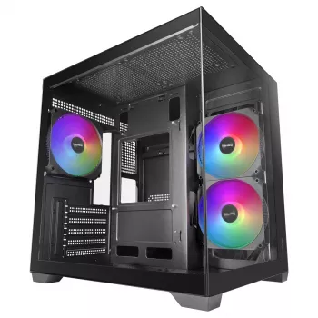 TACENS MARS MC-VIEW3 Micro-ATX korpuss ar 3x ARGB ventilatoriem, USB-C, rūdītu stiklu