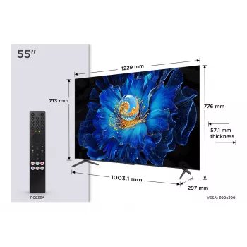 TCL 55C69KS 55 collu 4K Ultra HD QLED viedtelevizors ar Google TV, Dolby Vision, HDR10+, metāla rāmi