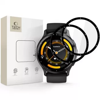 Tech-Protect Glass Flex+ hibrīda stikla ekrāna aizsargs Garmin Venu 3 (2 iepakojums, melna apmale)