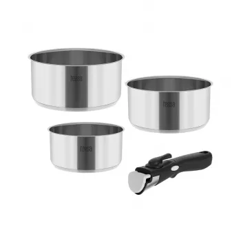 TEESA COOK EXPERT SINGLE HAND Gatavošanas trauku komplekts ar noņemamu rokturi, 7 daļas, Ø20/24 cm, nepiedegošs, indukcijai, melns