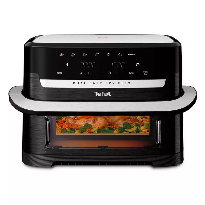 Tefal EY9228 Dual Easy Fry Flex gaisa friteris un grils, 6,5L divu zonu, 1700W, melns/sudraba