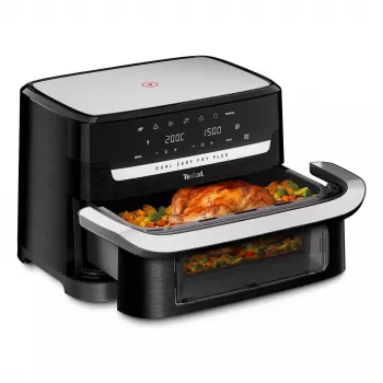Tefal EY9228 Dual Easy Fry Flex gaisa friteris un grils, 6,5L divu zonu, 1700W, melns/sudraba