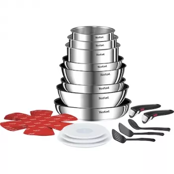 Tefal Ingenio Emotion L897SK04 20-detaļu gatavošanas trauku komplekts, sudraba