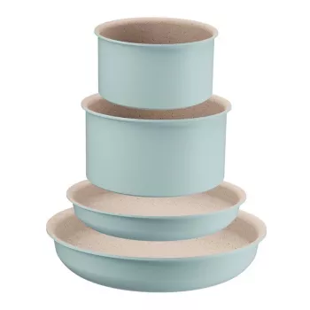 Tefal Ingenio Eucalyptus 5 daļu virtuves trauku komplekts ar noņemamiem rokturiem, titāna nepiedegošs pārklājums, piemērots indukcijai, melns/pelēks