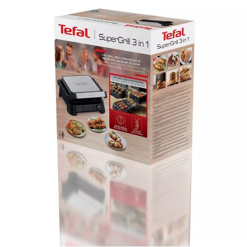 Tefal SuperGrill 3-in-1 GC510DE0 Kontaktgrils, 2000 W, Sudraba/Melns