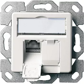 Telegärtner AMJ45 8/8 K Up/50 Cat.6A iekšējā datu kontaktligzda, 2x RJ45, ekranēta, pērļu balta RAL 1013 J00020A0501