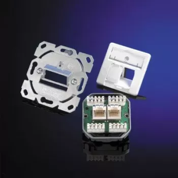 Telegärtner AMJ45 8/8 K Up/50 Cat.6A iekšējā datu kontaktligzda, 2x RJ45, ekranēta, pērļu balta RAL 1013 J00020A0501
