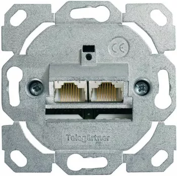 Telegärtner AMJ45 Datu izejas modulis, 2 porti RJ45, Cat.6A ekranēts, 10G, bezinstrumentu IDC, cinka korpuss