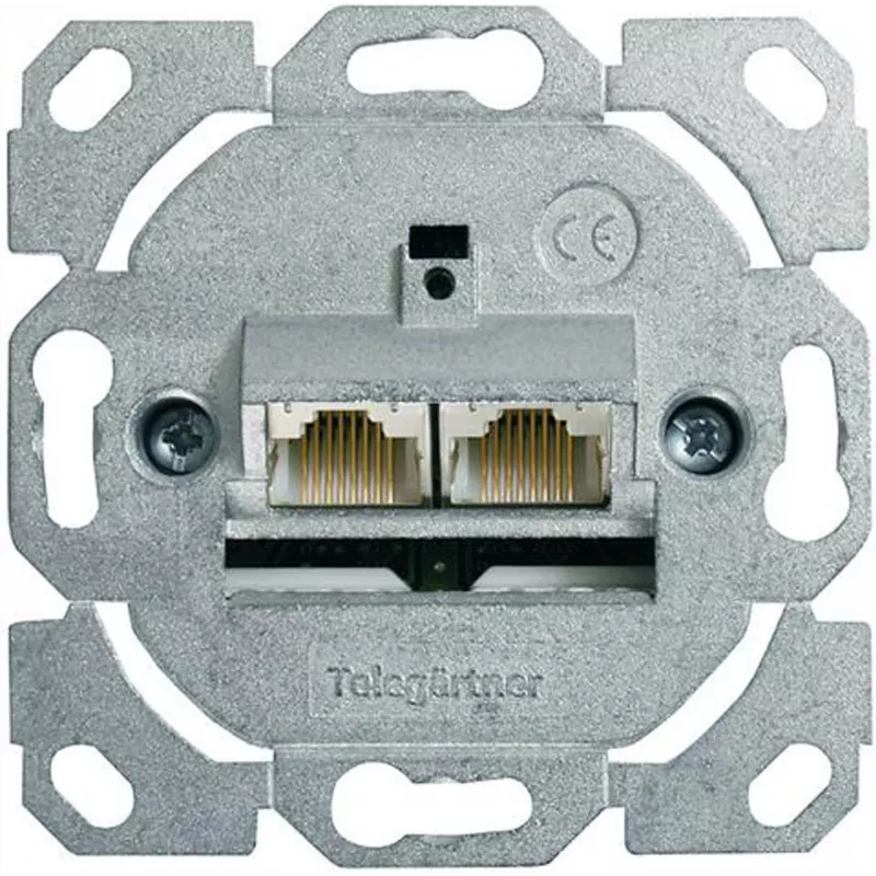 Telegärtner AMJ45 Datu izejas modulis, 2 porti RJ45, Cat.6A ekranēts, 10G, bezinstrumentu IDC, cinka korpuss
