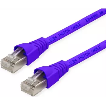 Telegärtner MP8 FS 500 Cat 6a S/FTP komutācijas kabelis, RJ-45 tēviņš uz RJ-45 tēviņš, 0,5 m, violets, bez aizķeršanās