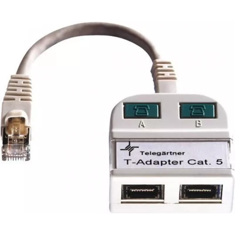 Telegärtner Token Ring sadalītājs RJ45 vīrišķais uz 2x RJ45 sievišķais ekranēts gaiši pelēks J00029A0011