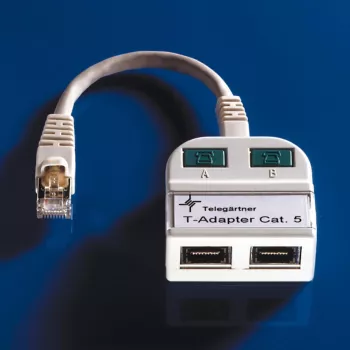 Telegärtner Token Ring sadalītājs RJ45 vīrišķais uz 2x RJ45 sievišķais ekranēts gaiši pelēks J00029A0011