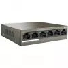 Tenda TEF1106P-4-63W PoE+ slēdzis, 6 portu Fast Ethernet, 4 PoE+ porti, 63W budžets, bezventilatoru galddatora modelis