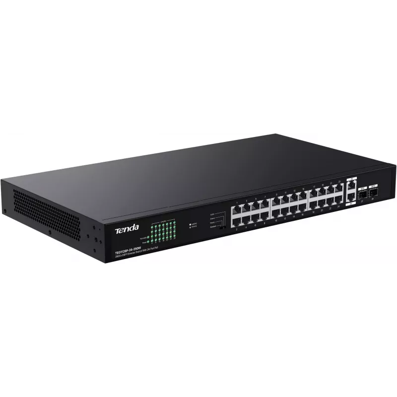 Tenda TEG1128P-24-250W Nepārvaldāms slēdzis 26x1GbE 2xSFP PoE+ 250W