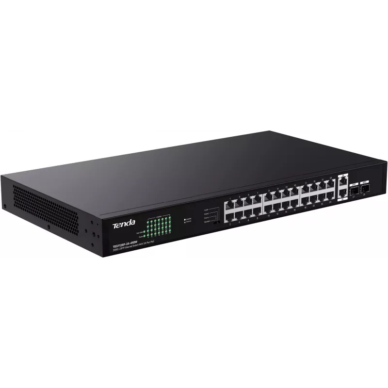 Tenda TEG1128P-24-410W Nepārvaldīts PoE+ slēdzis 26x1GbE 2xSFP 410W