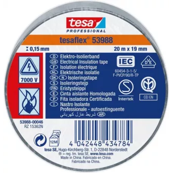 tesa 53988-00001-00 Profesionāla elektroizolācijas lente, PVC, melna, 20 m x 19 mm