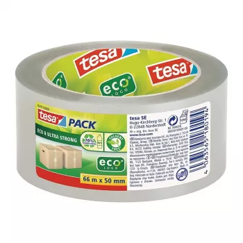 Tesa 58297-00000-01 caurspīdīga PVC iepakojuma lente, 66 m x 50 mm, dabīgās gumijas līme, 60 N stiepes izturība, 1 rullis