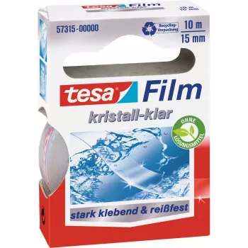 tesa Film Crystal Clear universālā līmlente, 10 ruļļi, 15 mm x 10 m, PP plēve, pretplīsumu izturīga