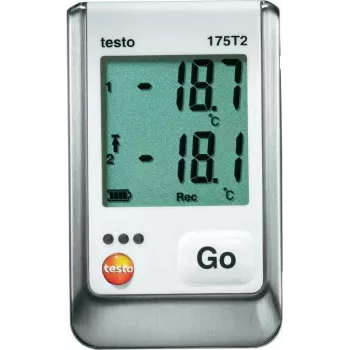 TESTO 175 T2 temperatūras datu reģistrētājs, 2 kanālu NTC, 1 miljons mērījumu, -35 līdz +55 °C iekšējais, -40 līdz +120 °C ārējais, IP65, USB saskarne, LCD displejs 0572 1752