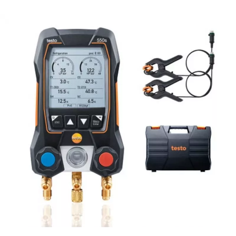 testo 550s digitālais kolektora manometru komplekts ar Bluetooth un 2 bezvadu skavas temperatūras zondēm (0564 5501)