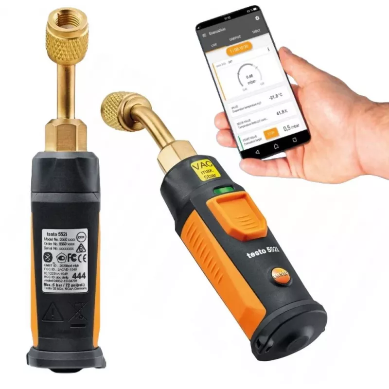 Testo 552i ar lietotni vadāms bezvadu vakuuma sensors ar Bluetooth, Pirani sensoru, 0-20000 mikronu diapazonu, IP54 0564 2552