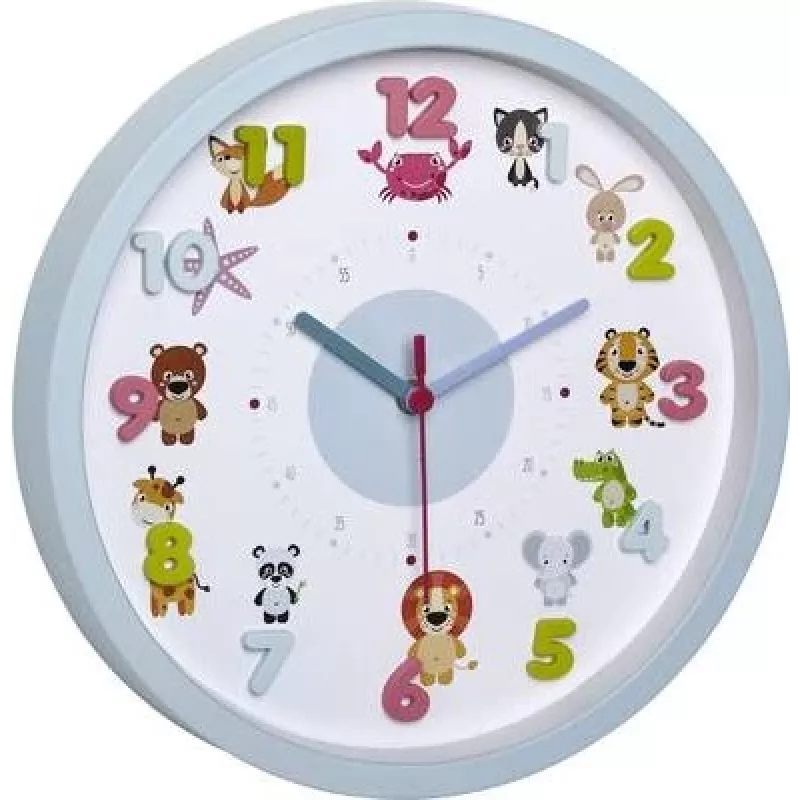 TFA 60.3051.14 Little Animal Kids Wall Clock - Light Blue - 30.9 cm - Quartz - Analog - Silent Sweep