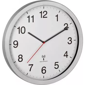 TFA Dostmann 60.3545.02 Radio Controlled Wall Clock, Silver, Large LCD Display, 400x50x400 mm