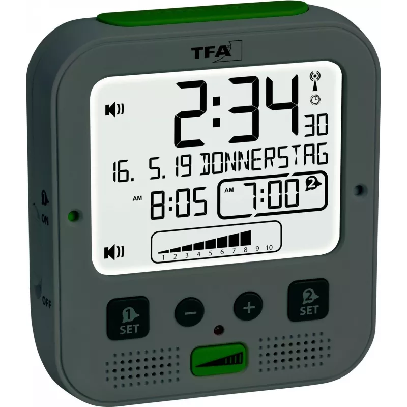 TFA Dostmann BOOM augstas veiktspējas radio kontrolēts modinātājs, melns 60.2538.02