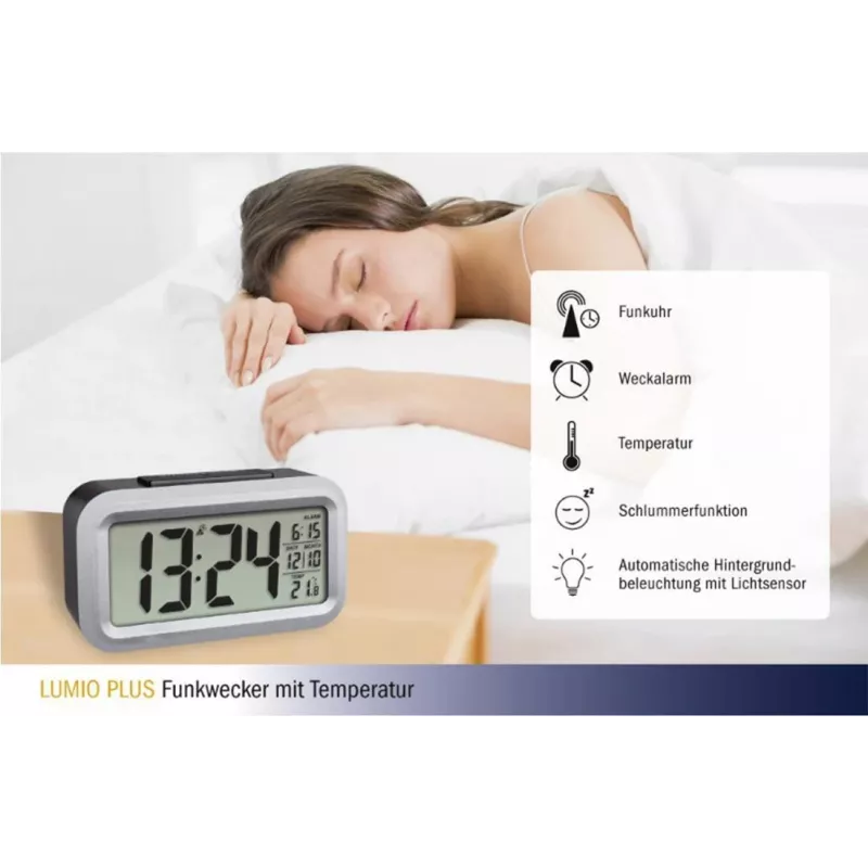 TFA Dostmann Lumio Plus Radio Alarm Clock Black/Silver