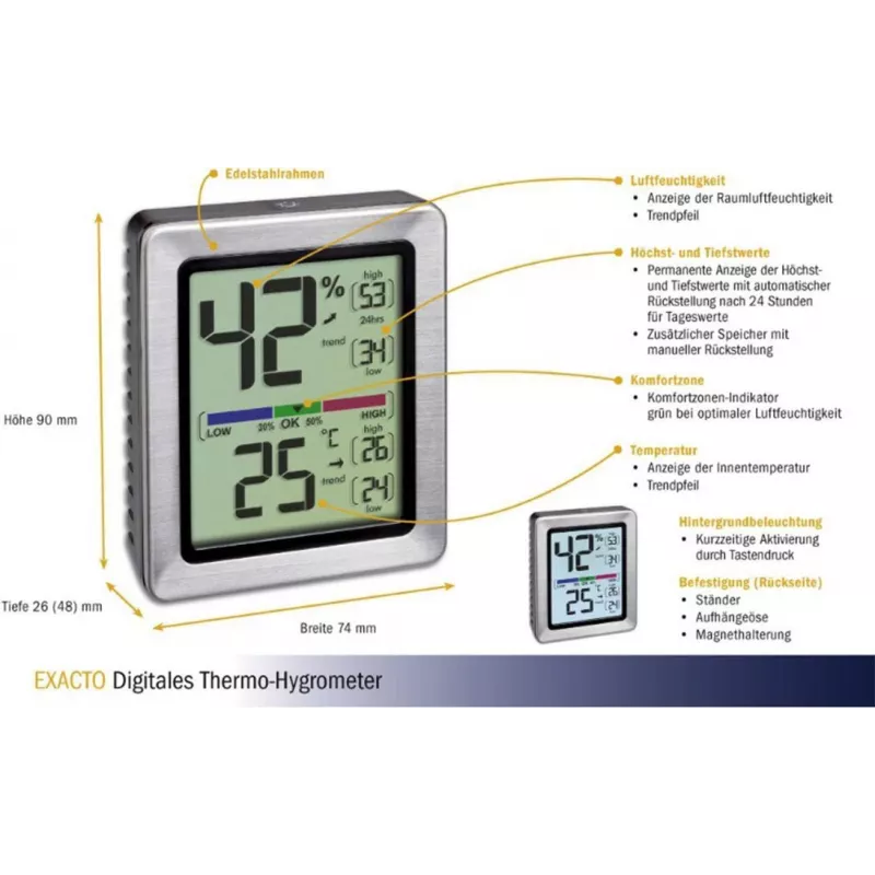 TFA EXACTO Digitalais termo-higrometrs Sudraba (30.5047.54)