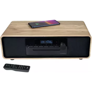 Thomson MIC300IBT 60W mikro Hi-Fi sistēma ar Bluetooth, CD, FM radio, USB, Qi bezvadu uzlādi - melna/koka TH388657
