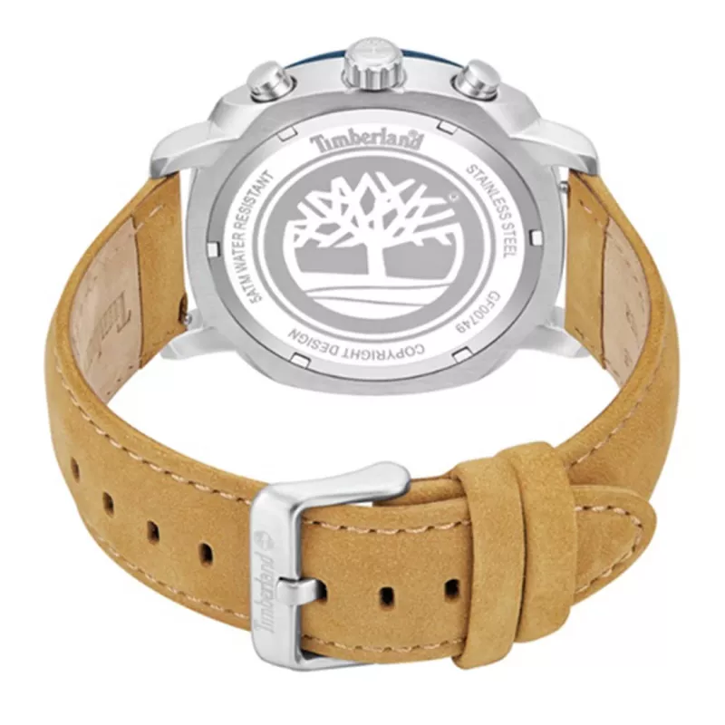 TIMBERLAND vīriešu analogais kvarca pulkstenis TDWGF0074901 - zils ciparnīca, brūns ādas siksniņš, 46mm
