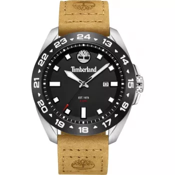 Timberland Men's Henniker II Analog Quartz Watch 44mm Stainless Steel Case Brown Leather Strap TDWGB0029401