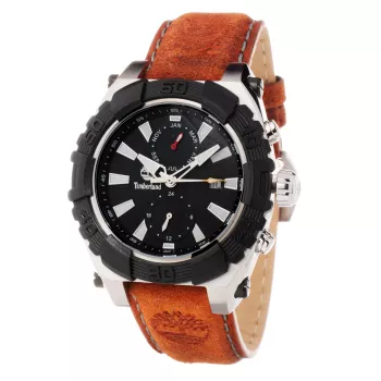 Timberland vīriešu pulkstenis TBL1331JS-02C 45mm nerūsējošais tērauds kvarca analogs melns ciparnīca brūna ādas siksniņa