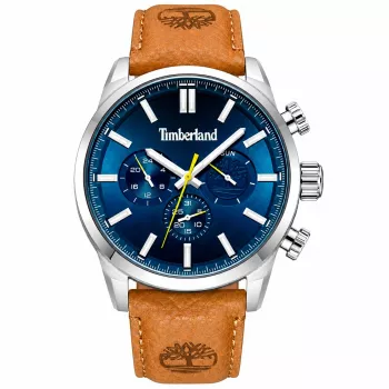 Timberland vīriešu pulkstenis TDWGF0028702M (53mm) - Nerūsējošā tērauda korpuss, brūna ādas siksniņa, melns ciparnīca