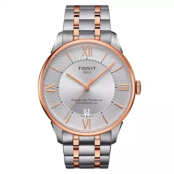 TISSOT T-Classic Chemin des Tourelles Vīriešu Automātiskais Pulkstenis 42mm Nerūsējošais Tērauds ar Rožu Zelta PVD