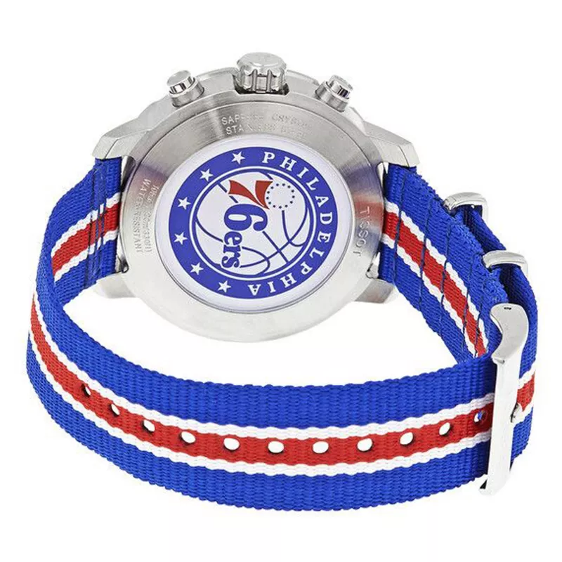 TISSOT T-Sport Quickster Vīriešu Hronogrāfa Pulkstenis 42mm Sudraba Ciparnīca Zila un Sarkana Neilona Siksniņa T09541717371