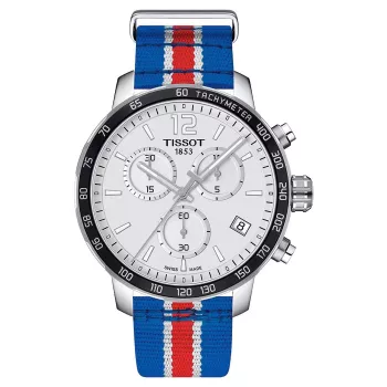 TISSOT T-Sport Quickster Vīriešu Hronogrāfa Pulkstenis 42mm Sudraba Ciparnīca Zila un Sarkana Neilona Siksniņa T09541717371