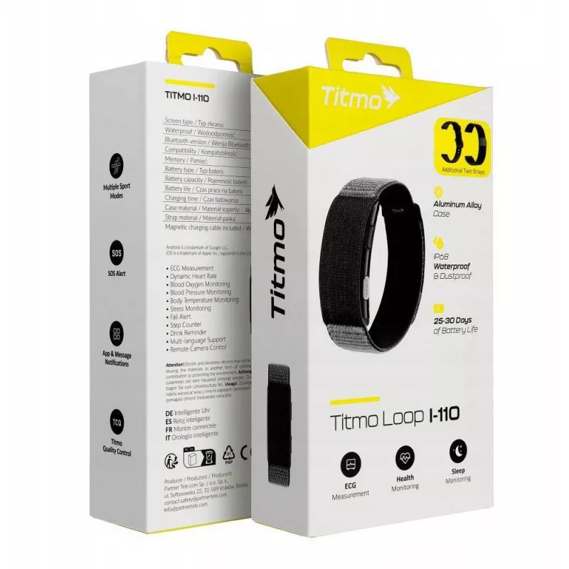 Titmo Loop I-110 viedaproce Black ar EKG, HRV, asinsspiedienu, SpO2, IP68