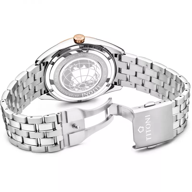 TITONI Airmaster vīriešu Šveices automātiskais pulkstenis 878SRG-657 41mm rozā zelta PVD nerūsējošais tērauds brūna āda